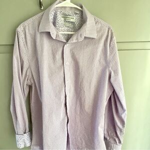 Nick Graham Men's Long Sleeve Purple Check Dress Shirt Size Large 16-16.5, 34-35
